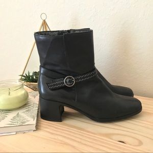 vintage black leather boots w/zipper & strap